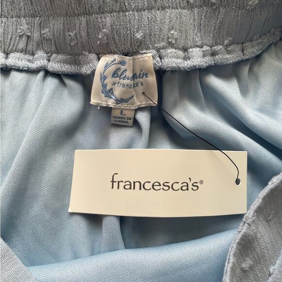 NWT Francesca’s Light Blue Swiss Dot Mini Faux Wrap Skirt Size Large - Picture 4 of 7